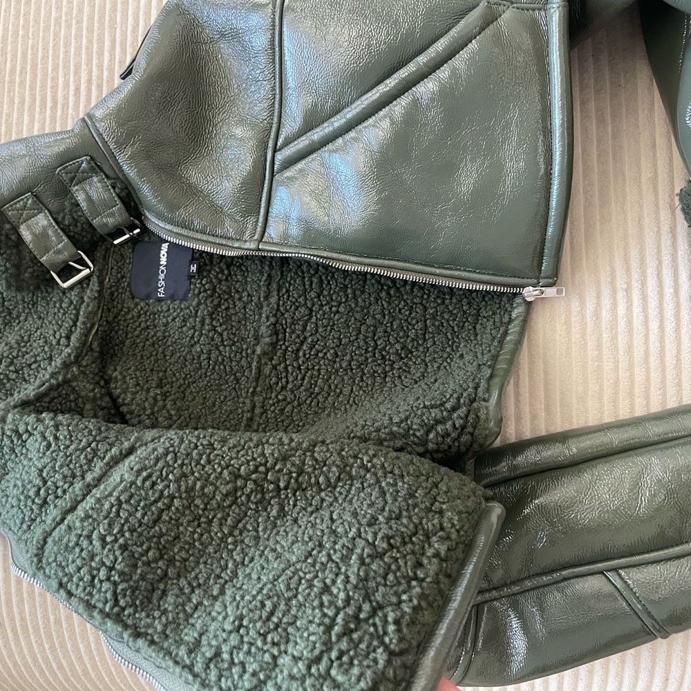 Fashion Nova Green Leather Jacket - Picture 2 of 3